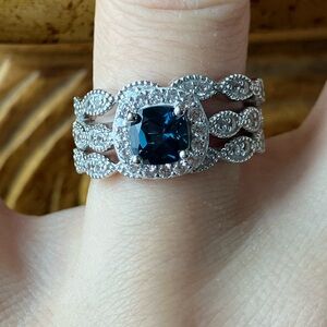 Natural London Blue Topaz Sterling Silver Ring Set Size 6
